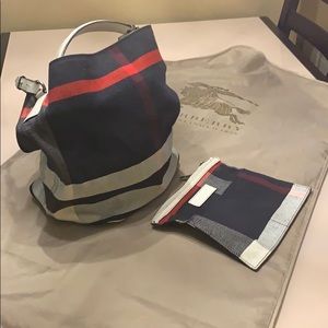 BURBERRY Canvas Check Handbag Blue